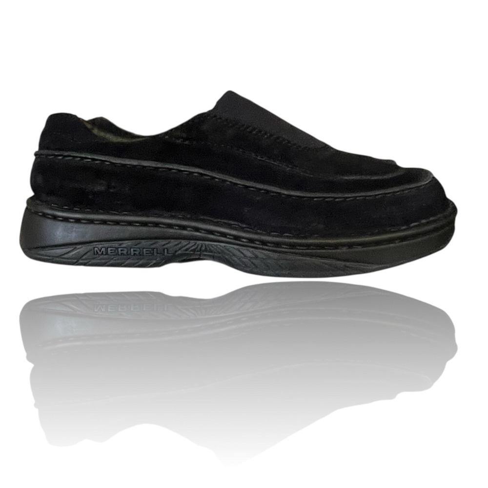 Merrell Mens Black Suede Slip On Loafers 8 World Map Tread Shoes Casual Comfort